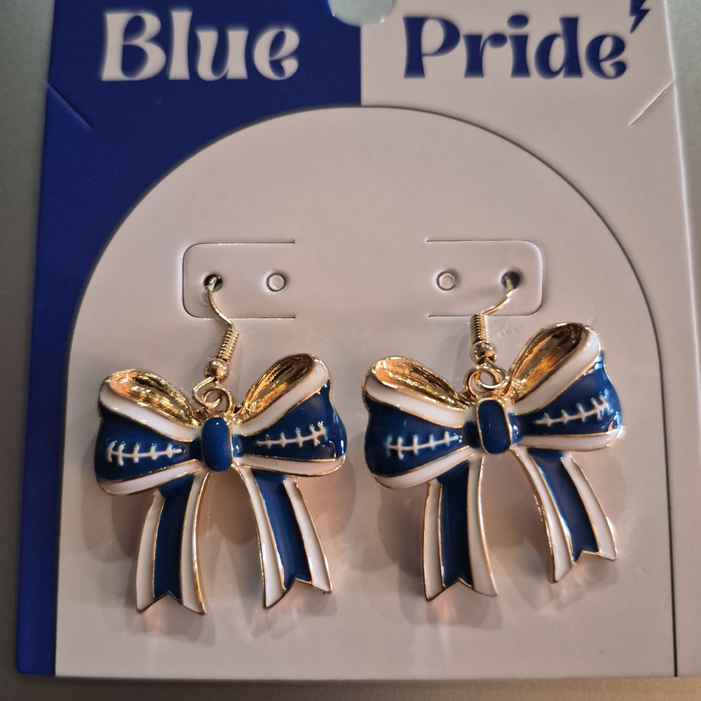 Blue and White Bow Earrings